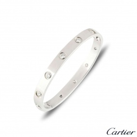 Cartier White Gold Full Diamond Love Bracelet Size 17 B6040717